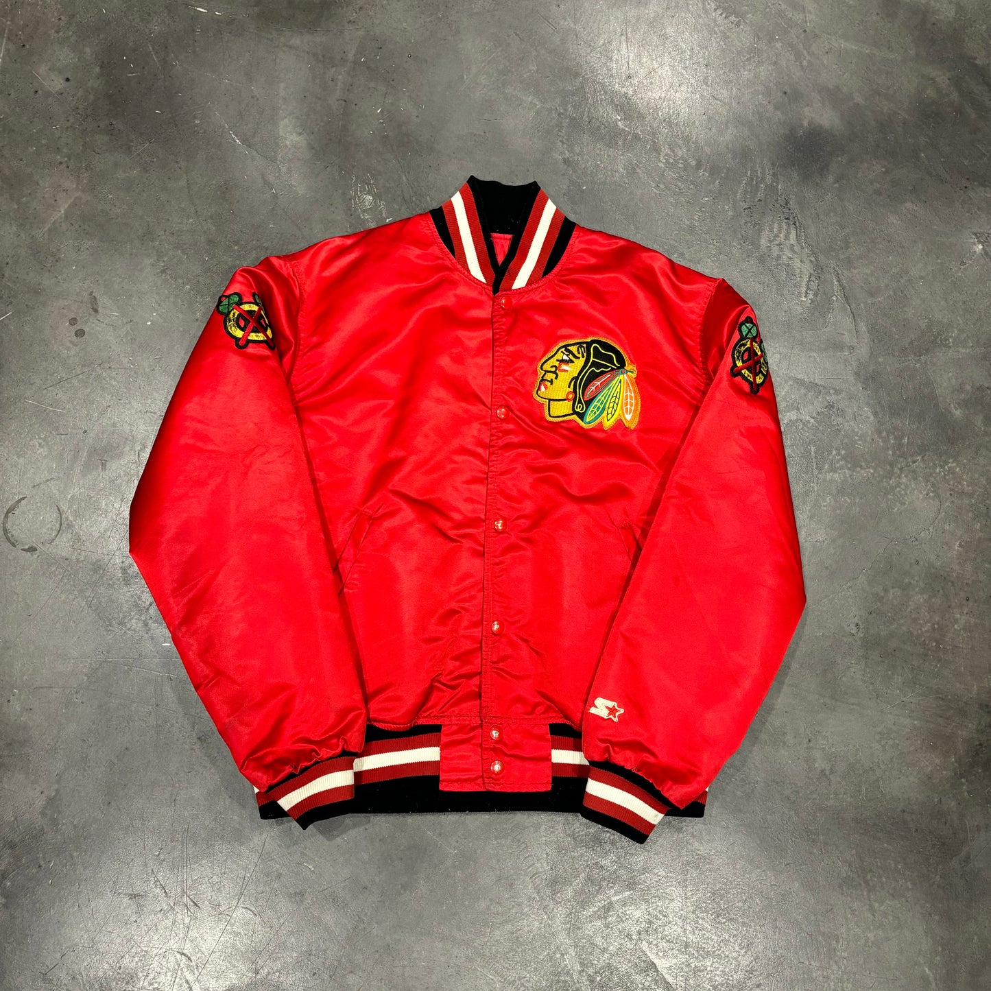 Vintage Chicago Blackhawks Starter Satin Bomber Jacket 90s (L)